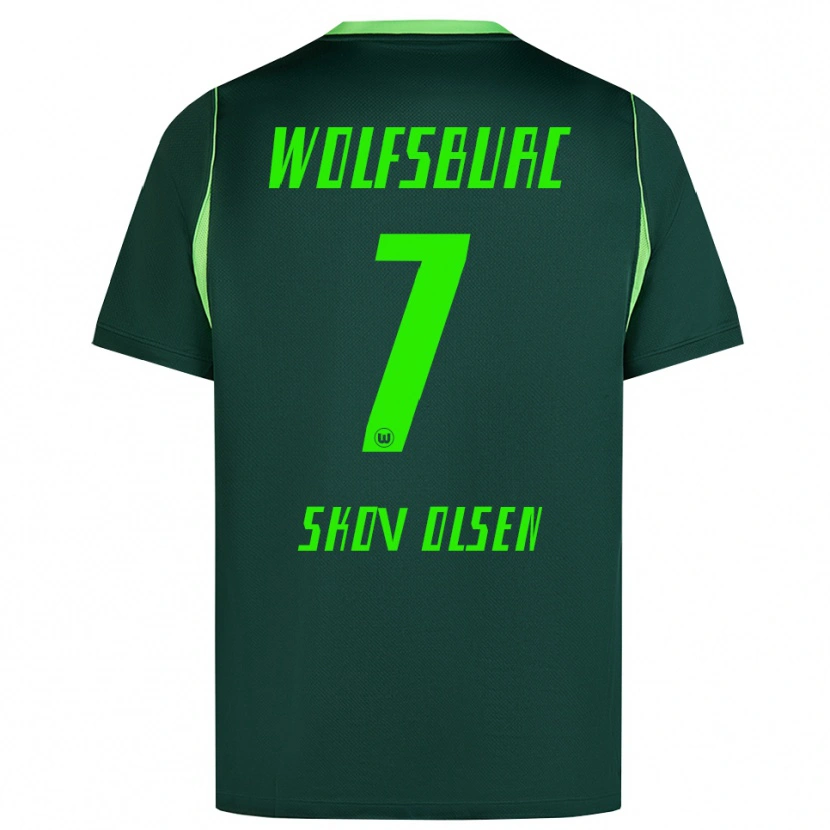 Danxen Mulher Camisola Andreas Skov Olsen #7 Verde Escuro Branco Principal 2026/27 Camisa Brasil