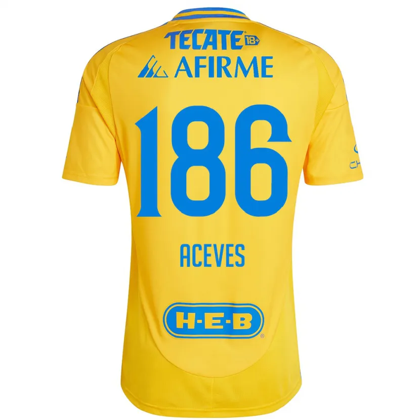 Danxen Criança Camisola Israel Aceves #186 Ouro Amarelo Principal 2024/25 Camisa Brasil