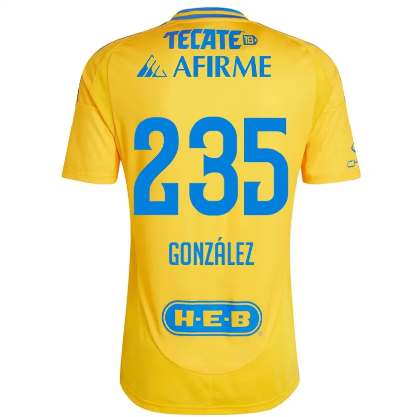 Danxen Criança Camisola Mauricio González #235 Ouro Amarelo Principal 2024/25 Camisa Brasil