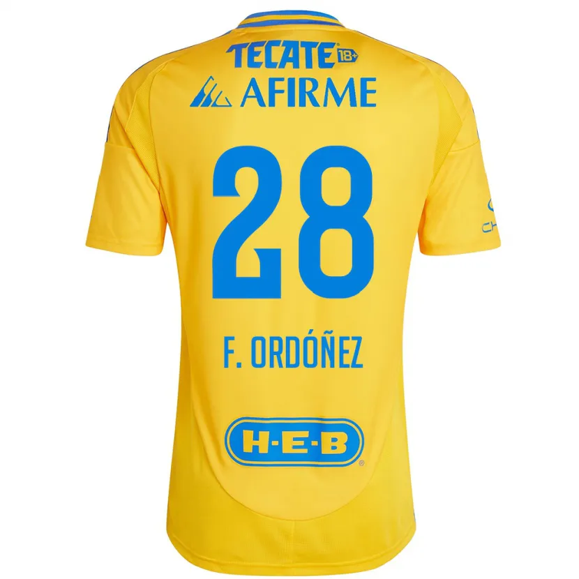 Danxen Homem Camisola Fernando Ordóñez #28 Ouro Amarelo Principal 2024/25 Camisa Brasil