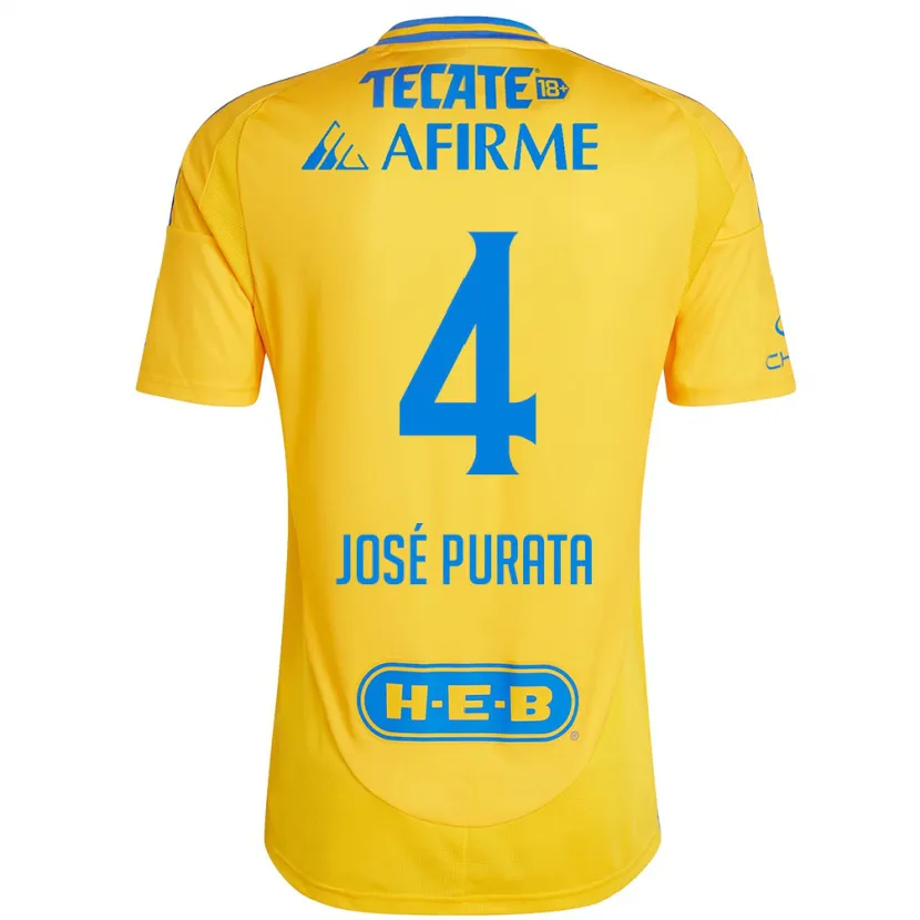 Danxen Mulher Camisola Juan José Purata #4 Ouro Amarelo Principal 2024/25 Camisa Brasil